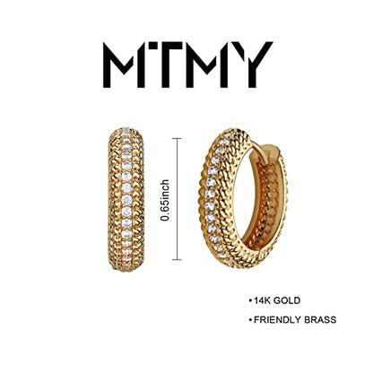 Huggie Hoop Earrings 14K Gold Plated Cubic Zirconia Dainty Simple Cute Beads Elegant CZ Circle Small Hoop Earring for Women Minimalist Handmade Hypoallergenic Jewelry - color: CZ-Middle Row