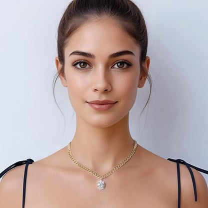 14K Gold Chunky Chain Women Necklace 6*6mm Large Sparkling Cubic Zirconia CZ Pendant, with 16-18'' Adjustable Thick Cable Link, Gift for Christmas, Baptism, Wedding, Birthday, Anniversary ( Box Included)