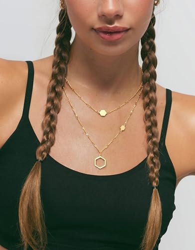 UBGICIG Honeycomb Layered Necklaces for Women Stackable, Dainty Layering Pendant Necklace Non Tarnish, Trendy 16K Plated Silver Gold Necklace Stack Chain Women's Fashion Jewelry - color: Layered Honeycomb-16K Gold Plated