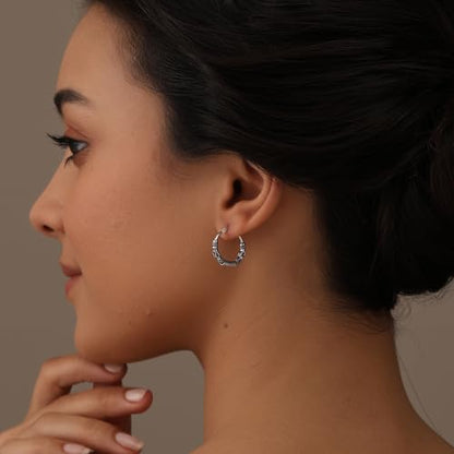 LeCalla 925 Sterling Silver Oxidized Balinese Hoops Earring Jewelry Small Antique Bali Beaded Hoop Earrings for Women - color: Balinese Spiral Design