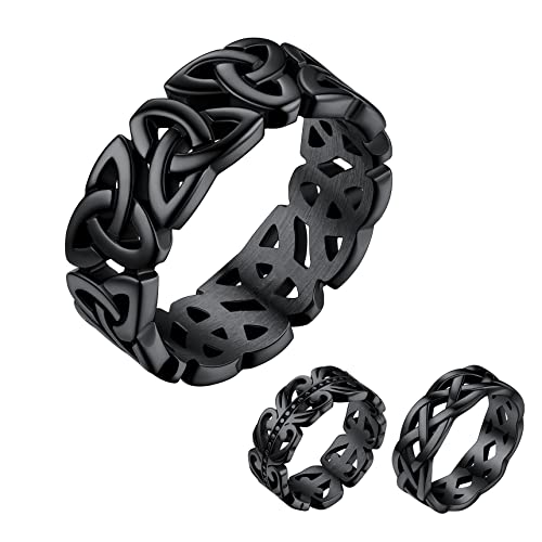 Bestyle Celtic Knot Band Rings for Men Women, Stainless Steel Irish Finger Ring Viking Wedding Bands Jewelry Gift Wedding Promise Gold Silver Black - color: 03.Rhodium Black