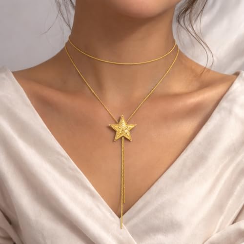 Adjustable Long Lariat Necklace for Women, 18K Gold Plated Y-Necklace