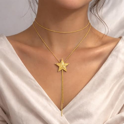 Adjustable Long Lariat Necklace for Women, 18K Gold Plated Y-Necklace