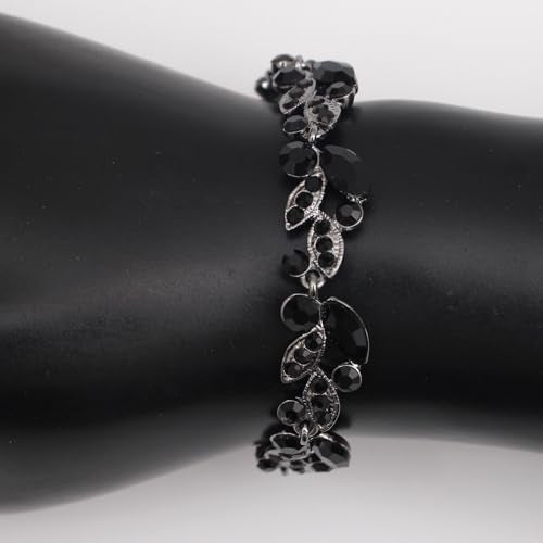 QLLYHLH Woman’s Brides Bridesmaid Leaf Choker Necklace Dangle Earrings Link Bracelet Austrian Crystal Wedding Jewelry Set Prom Costume Party Events | Brides, Bridesmaid, Prom, Events, Costume Party, Leaf - color: Black-Gun Plated