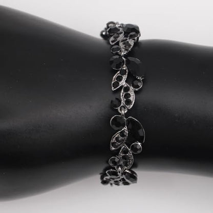 QLLYHLH Woman’s Brides Bridesmaid Leaf Choker Necklace Dangle Earrings Link Bracelet Austrian Crystal Wedding Jewelry Set Prom Costume Party Events | Brides, Bridesmaid, Prom, Events, Costume Party, Leaf - color: Black-Gun Plated