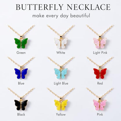 Rrdaily 9 Pcs Dainty Colorful Butterfly Pendant Necklace Set for Women,Bohemian Acrylic Butterfly Chain Necklace Cute Jewelry Gift - style: Style#B-gold card