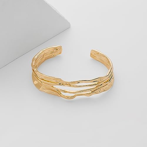 Gold Cuff Bracelet for Women Chunky Multi-layer Cross Wire Open Bracelet Hollow Wide Cuff Bracelets Adjustable Gold Open Cuff Bangle Bracelet - color: Smooth Gold Cuff Bracelet