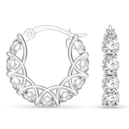 LeCalla 925 Sterling Silver Cubic Zirconia Hoop Earrings | Silver Small Chunky CZ Hoop Earrings | Hypoallergenic Round Click-Top Earring Hoops for Women - color: White-Gold CZ -20MM