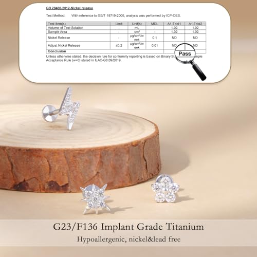 limerencia Titanium Internally Threaded Flat Back Earrings, 3 Pcs Implant Grade Hypoallergenic Studs, 18G Tragus Helix Conch Cartilage Piercing Jewelry for Sensitive Ears Women Men, Gold/Silver - color: Silver-Vibe B