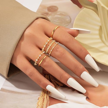 YEEZII Gold Rings for Women Non Tarnish, 14k Gold Plated Stacking Cubic Zirconia Thumb Rings, Dainty Stackable Gold Knuckle Rings Set Size 6-10 (Gold-A, 6.75-7)