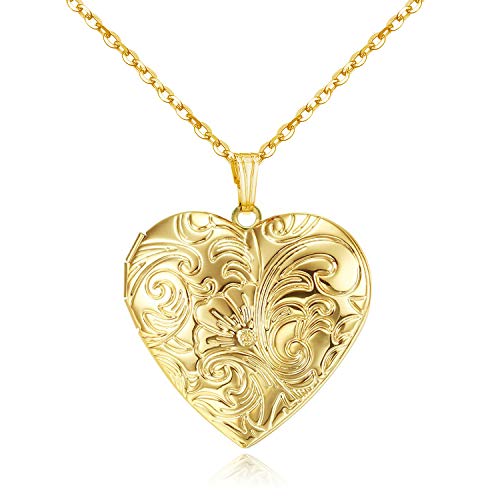 Locket Necklace that Holds Pictures Flower Lockets Pendant Necklaces Birthday Gifts Jewelry - style: Gold-plated Heart