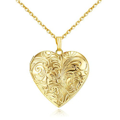 Locket Necklace that Holds Pictures Flower Lockets Pendant Necklaces Birthday Gifts Jewelry - style: Gold-plated Heart