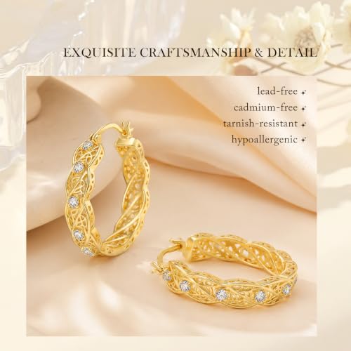 14K Gold Hoop Earrings for Women Thick Large Earrings Lightweight | Gold Plated Huggie Earrings for Women Hypoallergenic (with Gift Box) - color: Celtic-25MM