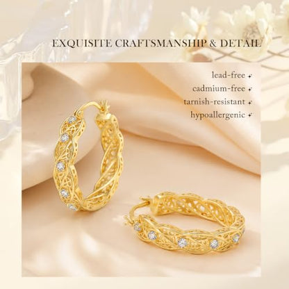 14K Gold Hoop Earrings for Women Thick Large Earrings Lightweight | Gold Plated Huggie Earrings for Women Hypoallergenic (with Gift Box) - color: Celtic-25MM