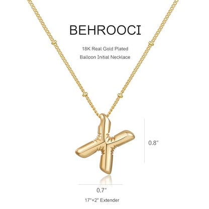 Gold Bubble Initial Necklace for Women Balloon Letter Necklace 18K Gold Plated Dainty Alphabet Pendant Puffy Name Personal Necklace - color: X