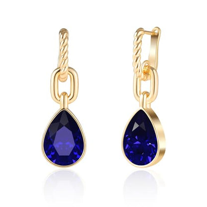 Crystals Teardrop Dangle Drop Earrings, 18K Gold Plated Hoop Earrings Zirconia Jewelry for Women Gifts - color: Navy blue-Long