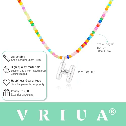 VRIUA Colorful Initial Necklaces for Women – Bubble Letter A-Z Necklace Handmade Beaded Necklace Dainty Initial Necklaces for Girls Kids - Teen Girls Gifts Trendy Jewelry - color: Silver, style: H
