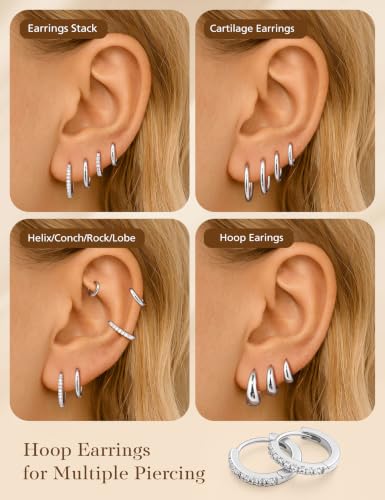 Hypoallergenic Gold Huggie Hoop Earrings Set for Women Girls | 14K Gold Plated, Small Hoop Earrings Set, Gold Hoop Earring for Women, Huggie Hoop Earrings, Hypoallergenic Gold Earrings - color: Silver Plated