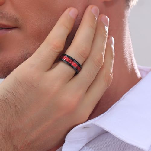 8mm Black Tungsten Carbide Ring for Men Women Red Carbon Fiber Celtic Dragon Inlay Knot Promise Wedding Band Beveled Edges Polished Comfort Fit - color: Red