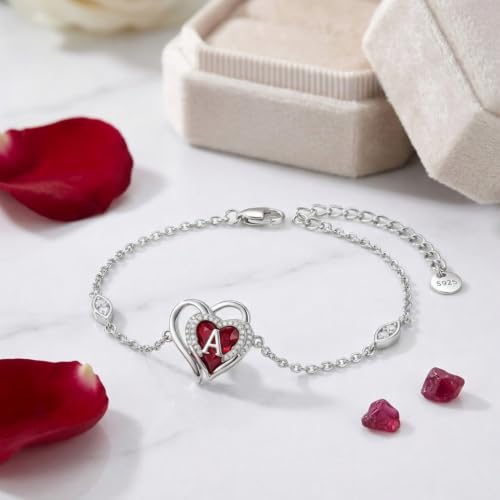Initial Bracelet for Women 925 Sterling Silver Heart Angel Wings Initial Bracelet Anniversary Birthday Mothers Day Jewelry for Mom Her Wife - color: A