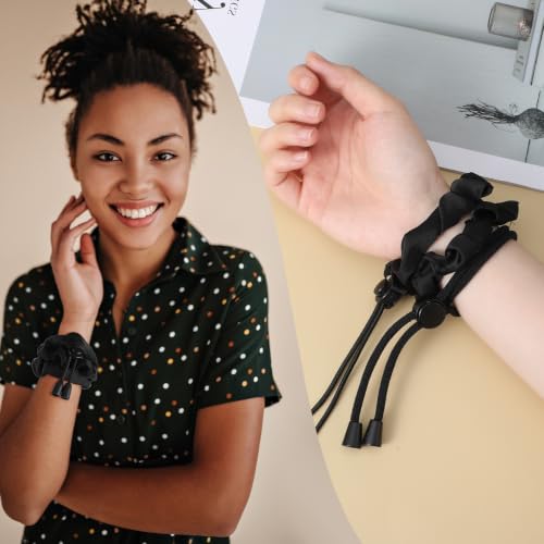 8 Pcs Adjustable Elastic Satin Hair Scrunchies Adjust Black Ties Accessories Non-Slip Polyester Bands Hair Holder Pack for Women Girls Afro Puff Thick Dreadlock Locs Updos Ponytail