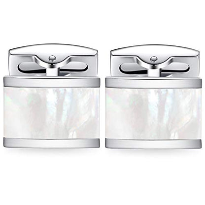 HONEY BEAR Rectangle Cufflinks for Men Wedding Business | Classic, Tarnish-Resistant, Steel-Plated Copper Base, Gift Box, for Groomsmen, Father, Husband, Anniversary, Formal Events - color: White Shell
