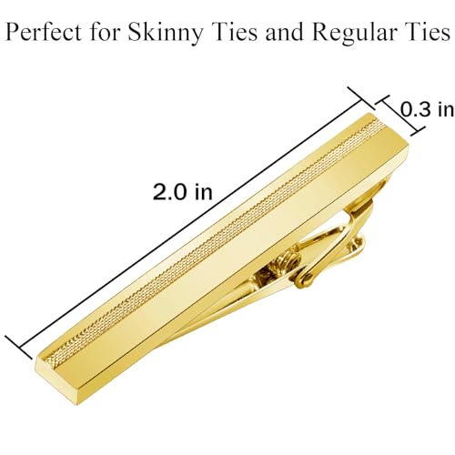 Tie Clip for Men Black, 2 Inch Tie Bar Tie Pins and Clips for Regular Tie, Unique Men Tie Clip Tie Clasp Silver Suitable for Wedding Anniversary, Business Professional, Father's Day Gift - style: Gold