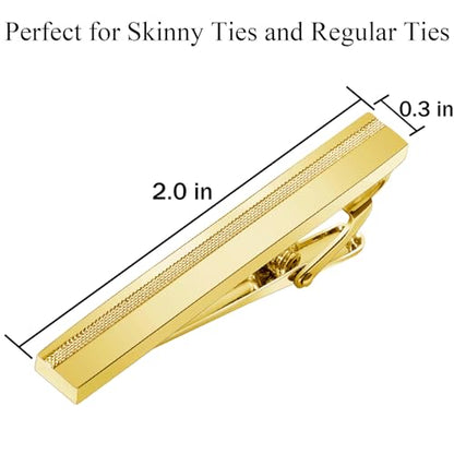 Tie Clip for Men Black, 2 Inch Tie Bar Tie Pins and Clips for Regular Tie, Unique Men Tie Clip Tie Clasp Silver Suitable for Wedding Anniversary, Business Professional, Father's Day Gift - style: Gold