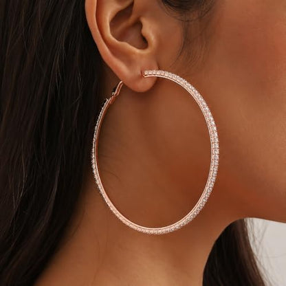 Big Chunky Gold Hoop Earrings for Women Beaded Large Statement Earrings Lightweight Fashion Jewelry Daily Wear Party Gift - color: E6:Rose Gold 8cm