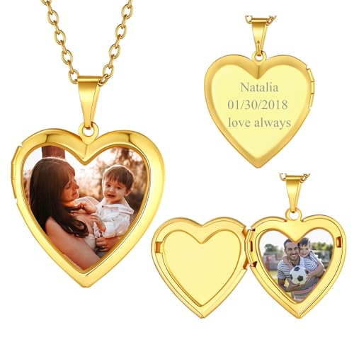 FindChic Locket Necklace for Women Custom Photo Memorial Gifts 4 Colors | Silver/Black/Rose Gold/Gold Plated Personalized for Loved Ones, Birthday Valentine's Day Keepsake - style: 16. Small Heart-Gold