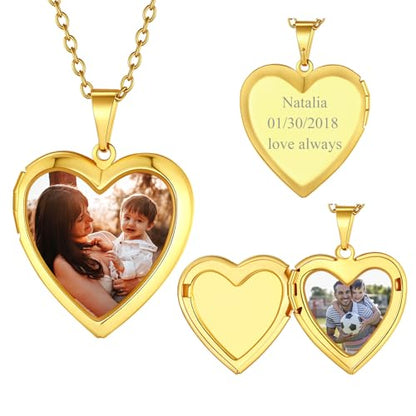 FindChic Locket Necklace for Women Custom Photo Memorial Gifts 4 Colors | Silver/Black/Rose Gold/Gold Plated Personalized for Loved Ones, Birthday Valentine's Day Keepsake - style: 16. Small Heart-Gold