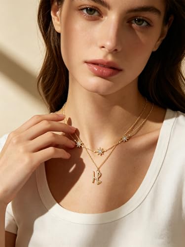 14K Gold A-Z Initial Lette Necklace Star Choker Women Necklace | Personalized Initial Jewelry, Meaningful Name Letter Gift for Women Wife Mom Friend, Perfect Present For Birthday/Anniversary - style: 14K Gold-H