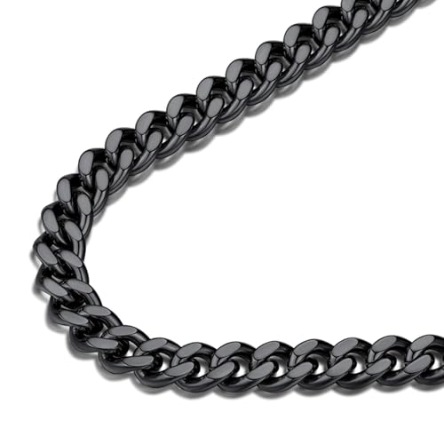 FindChic Men Curb Chain Necklace 18K Gold Plated/Stainless Steel/Black Chunky Double Tight Cuban Link Hip Hop Neck Chains for Men Boys 3.5MM/5MM/6MM/7MM/9MM/12MM 14''-30'' 8 Length Options (Send Gift Box) - color: A.7mm Width-Black, size: 20 inches