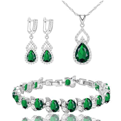 LMXXVJ Women Jewelry Set Platinum Plated Necklace Open Ring Earrings Bracelet Set,Birthday/Anniversary Mother’s Day Jewelry Gifts for Mom/Wife/Sister/Best Friend - color: White Gold-Green-No Ring