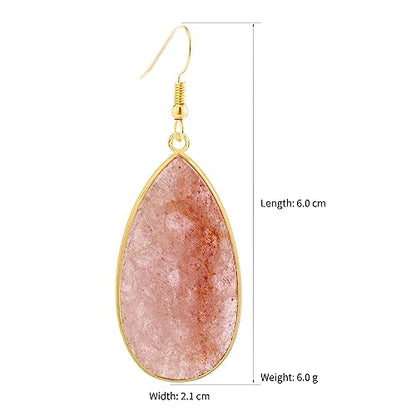 BaubleStar Natural Crystal Healing Stone Earrings Statement Teardrop Dangle Earrings for Women - color: Strawberry