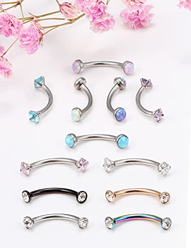Jenxnjsjo 16g 8/10mm Eyebrow/Rook/Snug/Vertical-Labret/VCH/Snake-Eyes/Anti-Tragus/Cartilage/Daith/Belly-Button/Bridge/Hood/Surface Curved Barbell Piercing Jewelry for Women Men - color: Opal-B / CZ-P / CZ-B, size: 10mm