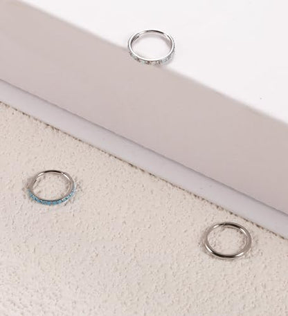 3pcs Nose Rings Hoops - 316L Surgical Steel Nose Hoops 16G/18G/20G CZ Opal Turquoise Clicker Septum Nose Ring Lip Helix Cartilage Hoop Earring Daith Rook Conch Body Piercing Jewelry for Women Men 6mm 8mm 10mm - color: Silver, size: 20 gauge(0.8mm)-8mm