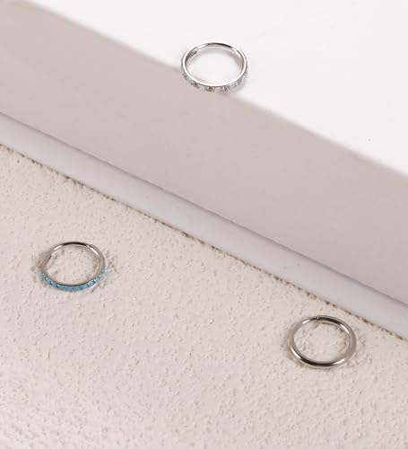 3pcs Nose Rings Hoops - 316L Surgical Steel Nose Hoops 16G/18G/20G CZ Opal Turquoise Clicker Septum Nose Ring Lip Helix Cartilage Hoop Earring Daith Rook Conch Body Piercing Jewelry for Women Men 6mm 8mm 10mm - color: Silver, size: 18 gauge(1.0mm)-8mm