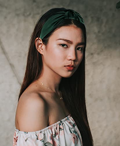 Green Headbands for Women Non Slip. Trendy Soft Velvet Headband's Girls Year-round Stylish Hair Accessory, All-Day Wear Adjustable Top Knot Head Band, Hairband Knotted Headband Fashion Designer - color: Green