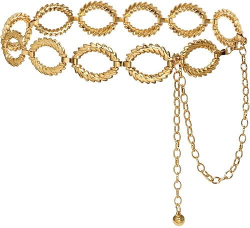 Women's Chain Belt Metal Waist Belt Chunky Belly Link Belt - color: Circle Gold, size: S: 41.3 in