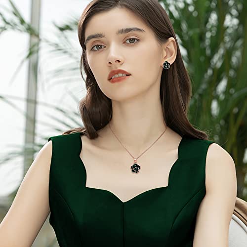 EleQueen Rose Flower Necklace Earrings Bracelet Set for Women - color: 05_Green Necklace+Earrings+Bracelet