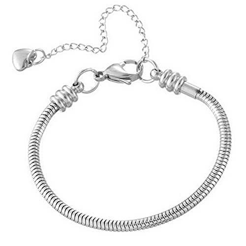 TGLS Women European Charm Bracelet Stainless Steel 3mm Snake Chain Bracelets Fits Charms Bead - style: 10 Inches