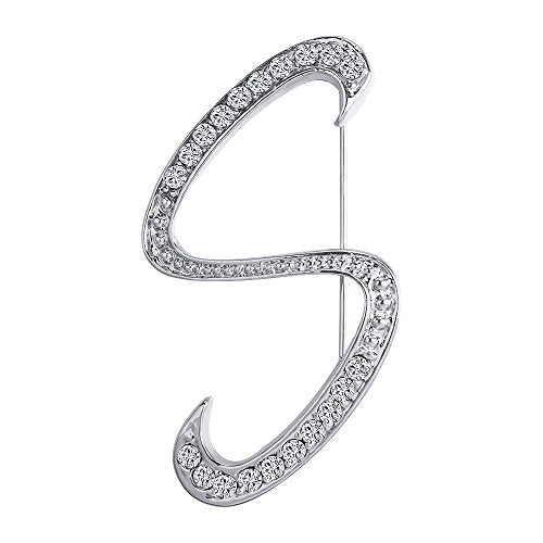 A-Z 26 Letters Pins Brooches Silver Plated Metal Broaches Pins-Clear Crystal Initial Breastpin - color: 1pcs-S