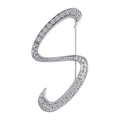 A-Z 26 Letters Pins Brooches Silver Plated Metal Broaches Pins-Clear Crystal Initial Breastpin - color: 1pcs-S