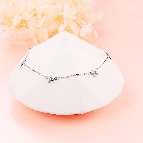 Anklet for Women 925 Sterling Silver Foot Adjustable Ankle Bracelet Jewelry - style: Stars