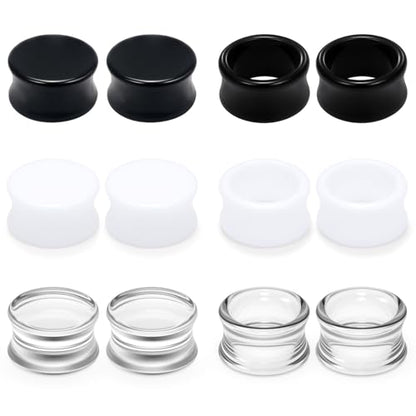 Ears Gauges Tunnels Plugs for Women Acrylic Solid Tunnel Ear Gauge Stretching Kit 6G to 1 1/4 Inch (4MM- 30MM) Expander Stretcher Plug Earrings Piercing Jewelry for Women Black White Clear - style: just over 11/16 inch, Black White Clear