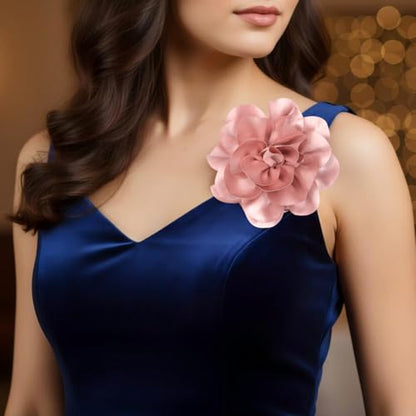 Large Rose Flower Brooches Chiffon Camellia Brooch Lapel Pins Hair Clips Hat Pins for Women Wedding Banquet Accessories Large Satin Flowers 5.5in - color: Pink 3