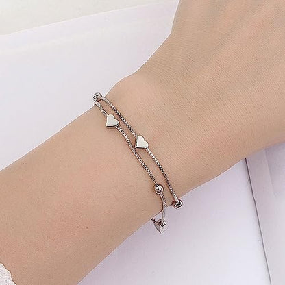925 Sterling Silver Plated Bracelets for Women Love Heart Charm Chain Bracelet Bangle Fashion Jewelry Gifts - style: layered-heart chain
