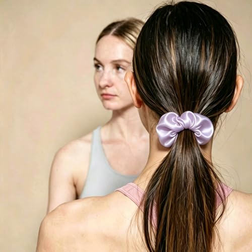 Silk Hair Ties Ponytail Holder Hairs Bow Ropes Elastics Hairtie Accessories Wide 0.8inch on Hair No Damage No Crease for Women Curly Thick Wavy Hair(30Pcs Light Purple) - color: Light Purple