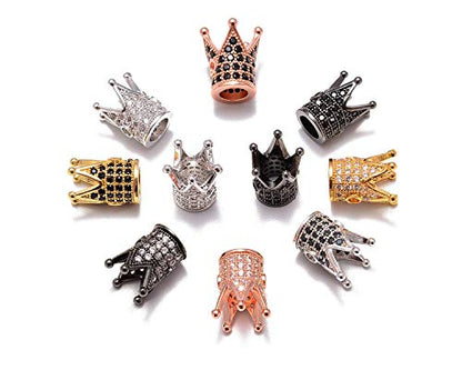 AD Beads Zircon Pave Rhinestones Crown Big Hole Bracelet Connector Spacer Beads (10pcs Mixed Color Crown (9x12mm)) - color: 10pcs Mixed Color Crown (9x12mm)